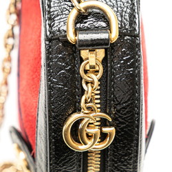 Gucci Ophidia GG Marmont Round Chain Shoulder Bag 550618 Black Red Patent Leather Suede Women's GUCCI