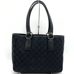 GUCCI 113019 Tote Bag Handbag Black GG Canvas Leather Women's Fashion