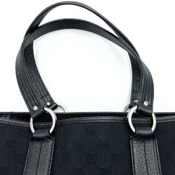 GUCCI 113019 Tote Bag Handbag Black GG Canvas Leather Women's Fashion
