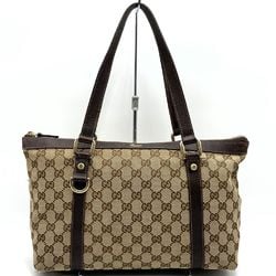 GUCCI 141470 Handbag Tote Bag GG Canvas Abbey Leather Beige Brown Gold Hardware Women's Fashion