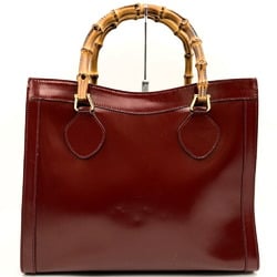 GUCCI 002 8260 Handbag Tote Bag Leather x Bamboo Red Bordeaux Women's Fashion