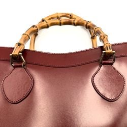 GUCCI 002 8260 Handbag Tote Bag Leather x Bamboo Red Bordeaux Women's Fashion