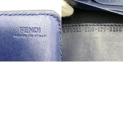 FENDI Shoulder Wallet Long Navy Leather Studs 8M0365