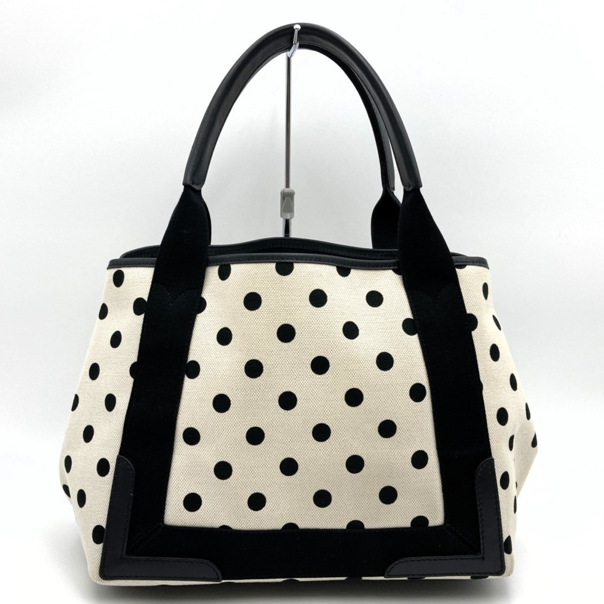 Balenciaga Cabas S Handbag Tote Bag White Black Two-tone Polka Dot Canvas 339933 BALENCIAGA