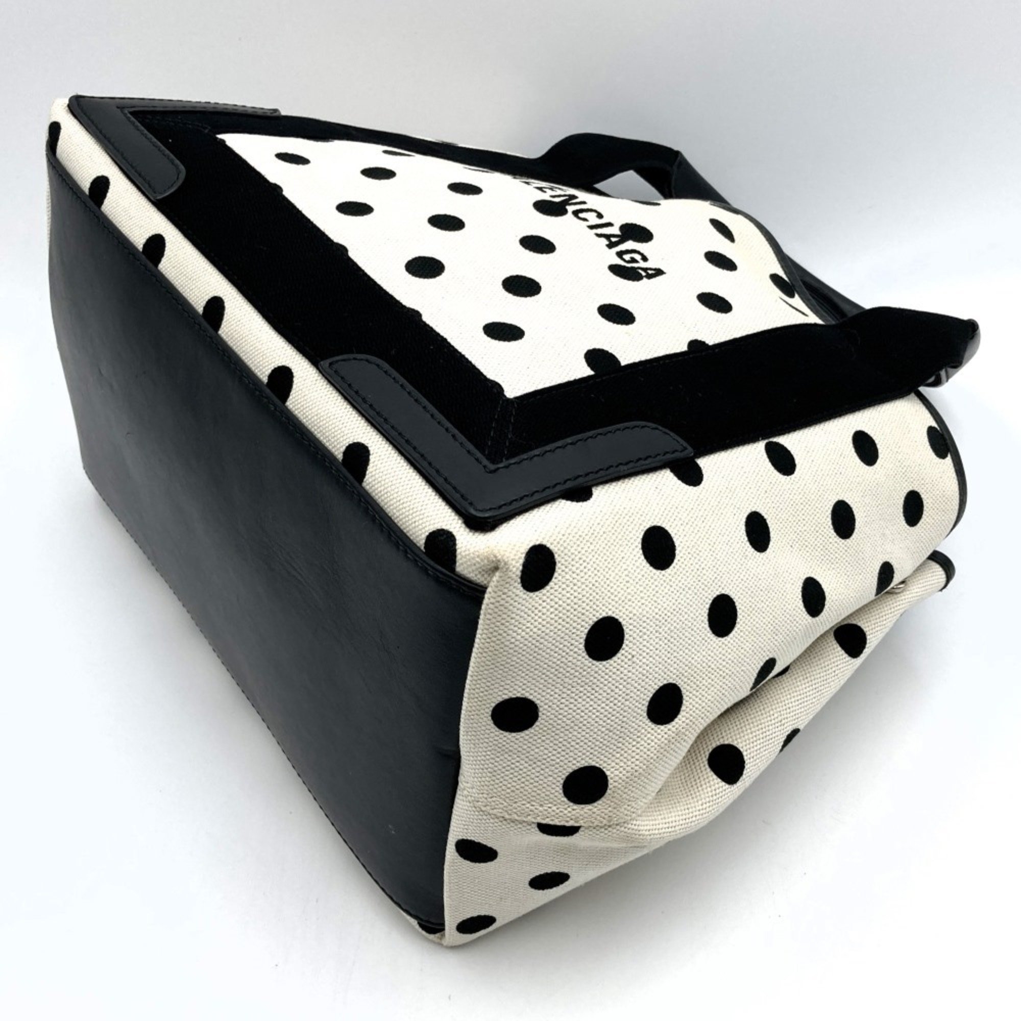 Balenciaga Cabas S Handbag Tote Bag White Black Two-tone Polka Dot Canvas 339933 BALENCIAGA