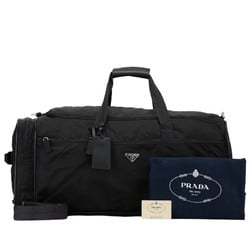 Prada Triangle Plate Carry Bag Boston V155 Black Nylon Leather Women's PRADA