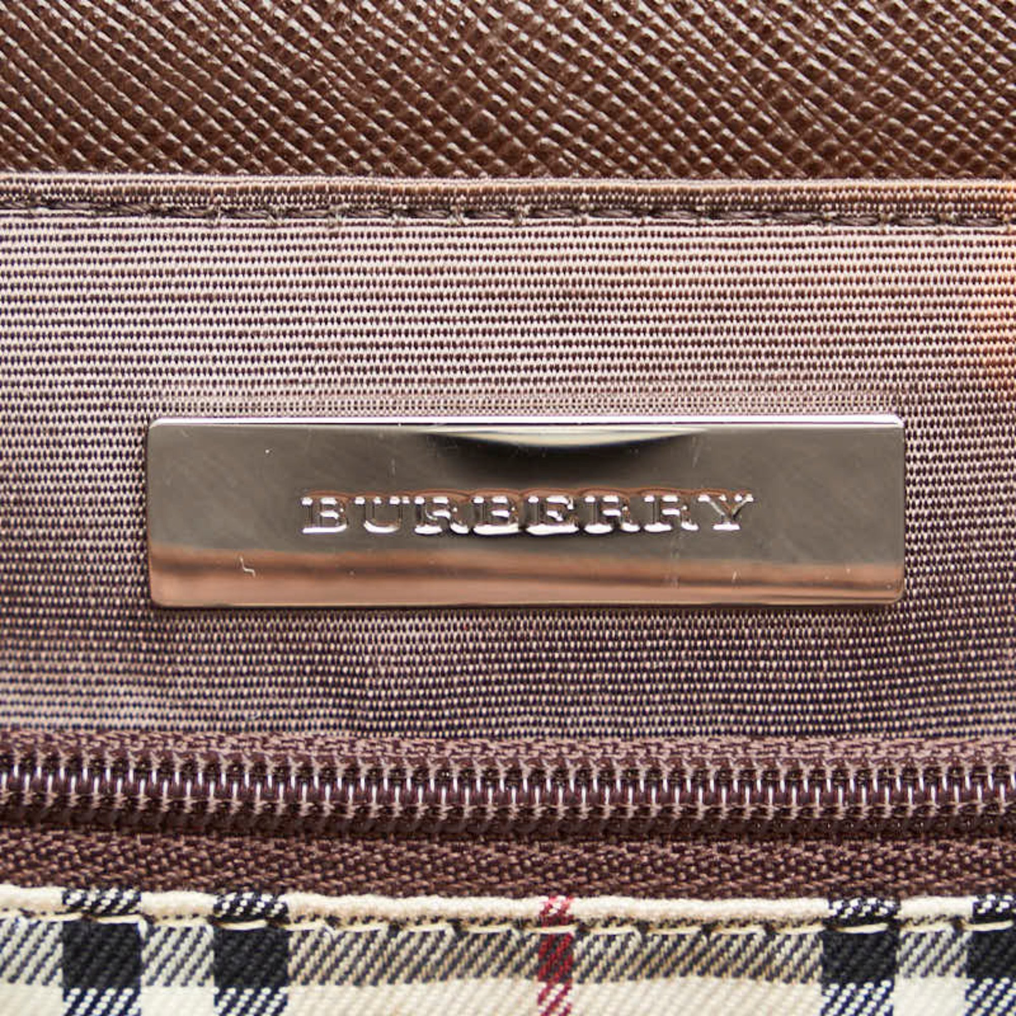 Burberry Nova Check Plate Handbag Brown Leather Women's BURBERRY