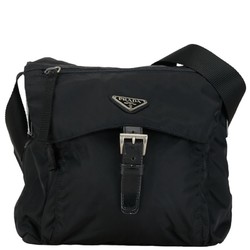 Prada Triangle Plate Shoulder Bag B5469 Black Nylon Leather Women's PRADA