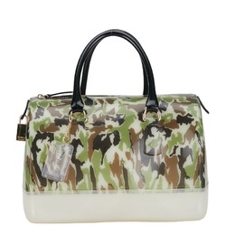 Furla Candy Camouflage Handbag Boston Bag White Brown Black Multicolor Vinyl PVC Women's