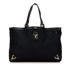 Gucci GG Canvas Handbag Tote Bag 141472 Navy Black Leather Women's GUCCI