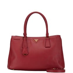 Prada Saffiano Triangle Plate Handbag Shoulder Bag Red Leather Women's PRADA