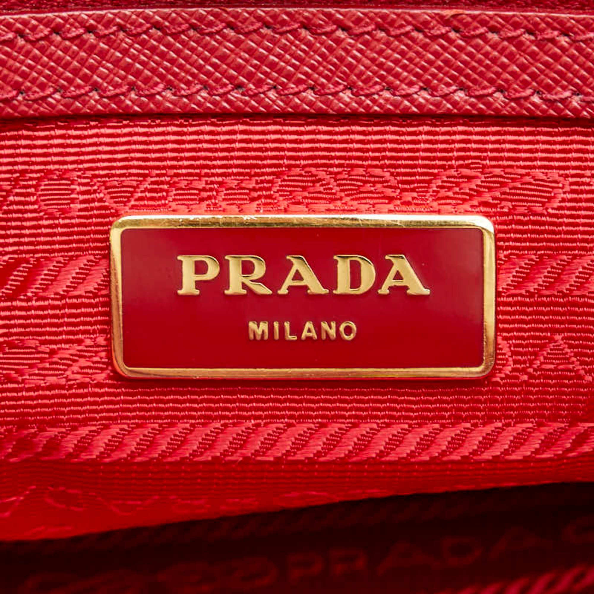 Prada Saffiano Triangle Plate Handbag Shoulder Bag Red Leather Women's PRADA