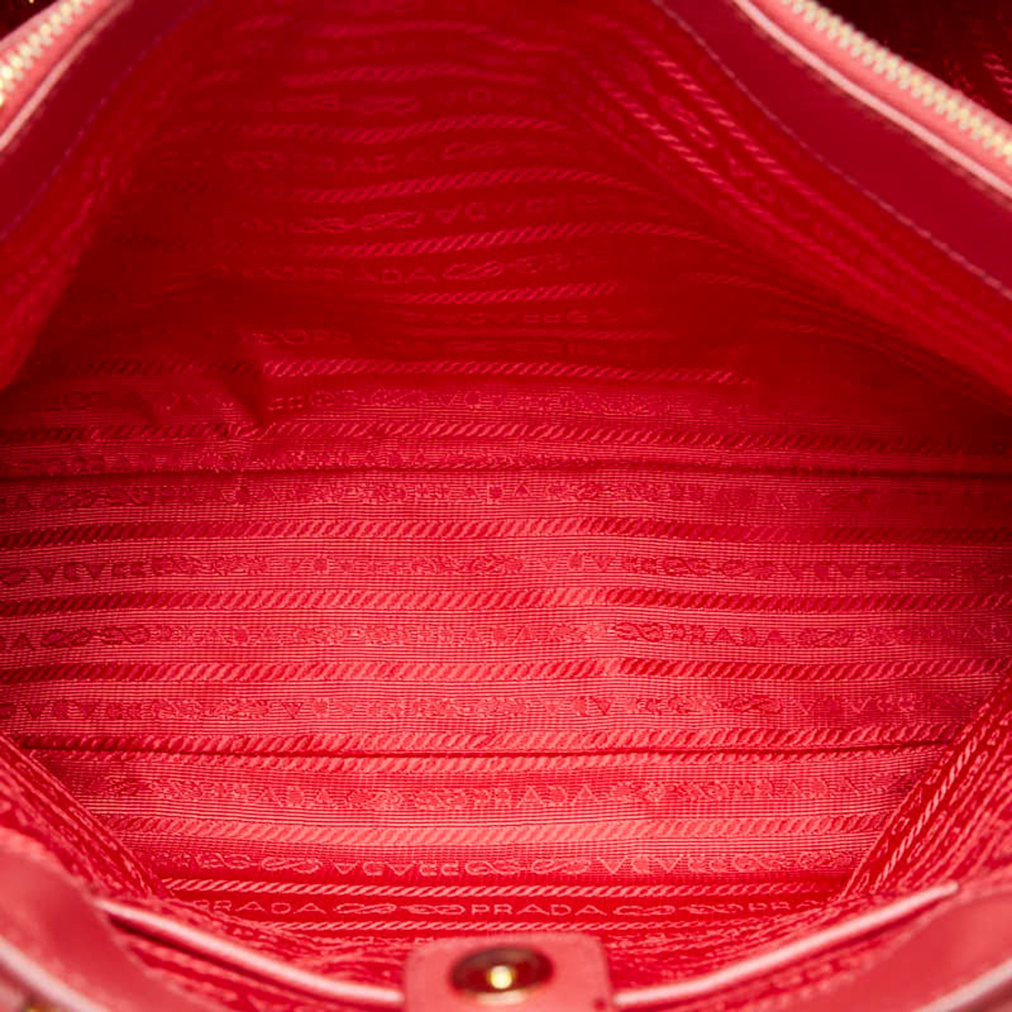 Prada Saffiano Triangle Plate Handbag Shoulder Bag Red Leather Women's PRADA