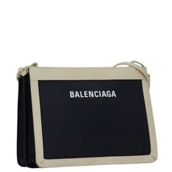 Balenciaga Navy Pochette Shoulder Bag 339937 Beige Canvas Leather Women's BALENCIAGA
