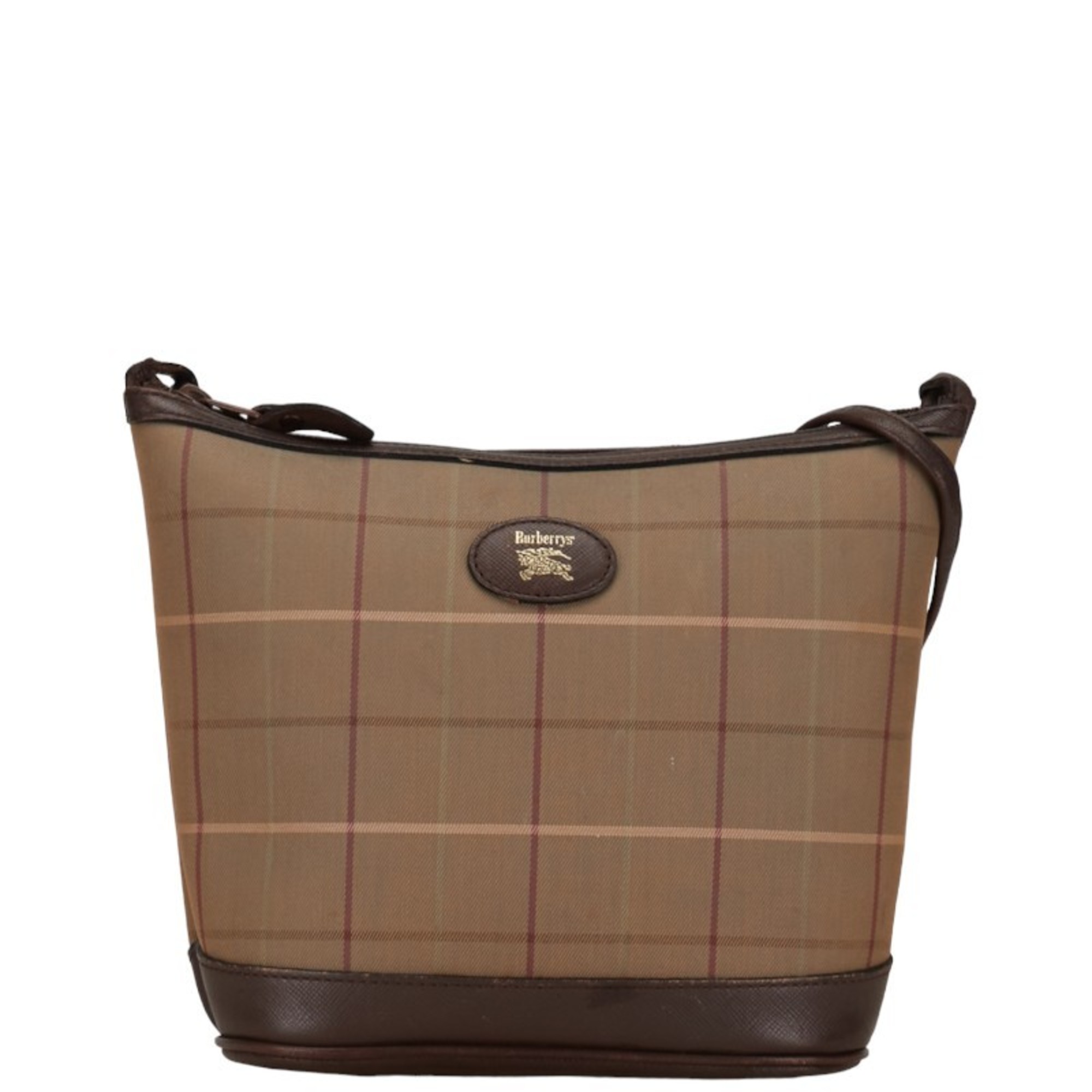 Burberry Check Shadow Horse Shoulder Bag Beige Brown Canvas Leather Women's BURBERRY