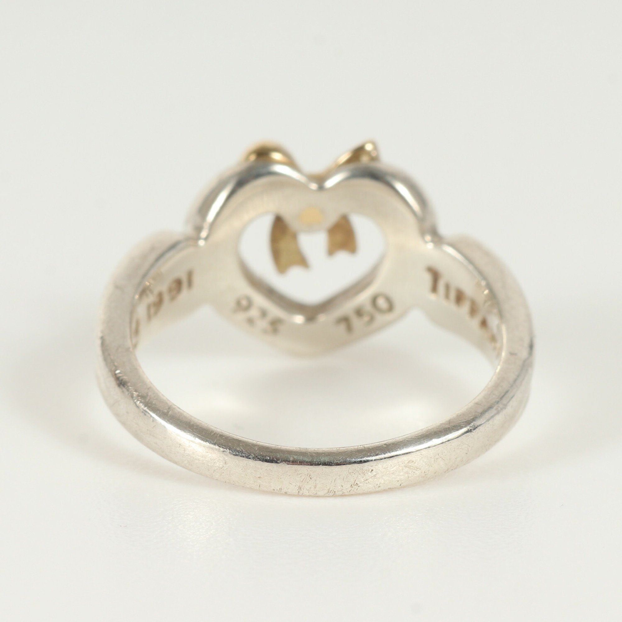 TIFFANY&Co. Tiffany Size: 7 Heart Ribbon Combination Ring Silver 925 AU750 Gold Men's