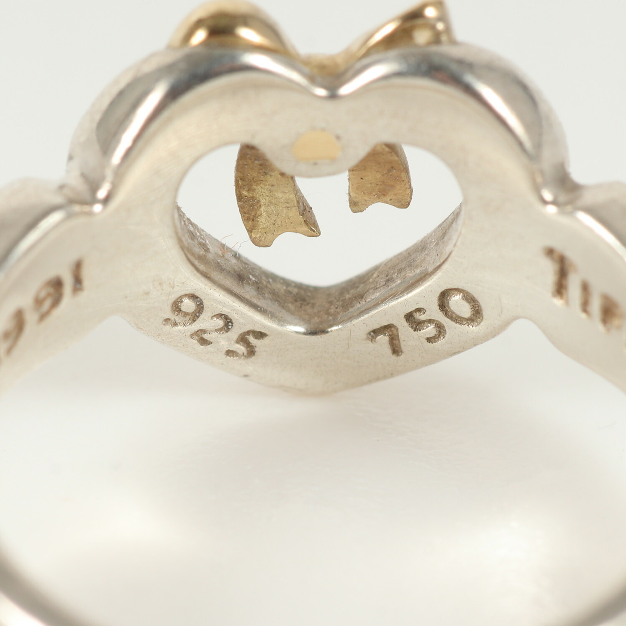 TIFFANY&Co. Tiffany Size: 7 Heart Ribbon Combination Ring Silver 925 AU750 Gold Men's
