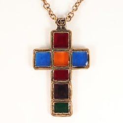 GUCCI Gucci processed color stone large cross necklace stained glass luxury gold multicolor men's