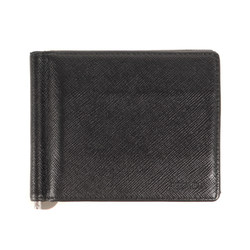 PRADA Prada Embossed Saffiano Leather Bi-Fold Money Clip Wallet Black Men's