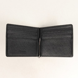 PRADA Prada Embossed Saffiano Leather Bi-Fold Money Clip Wallet Black Men's