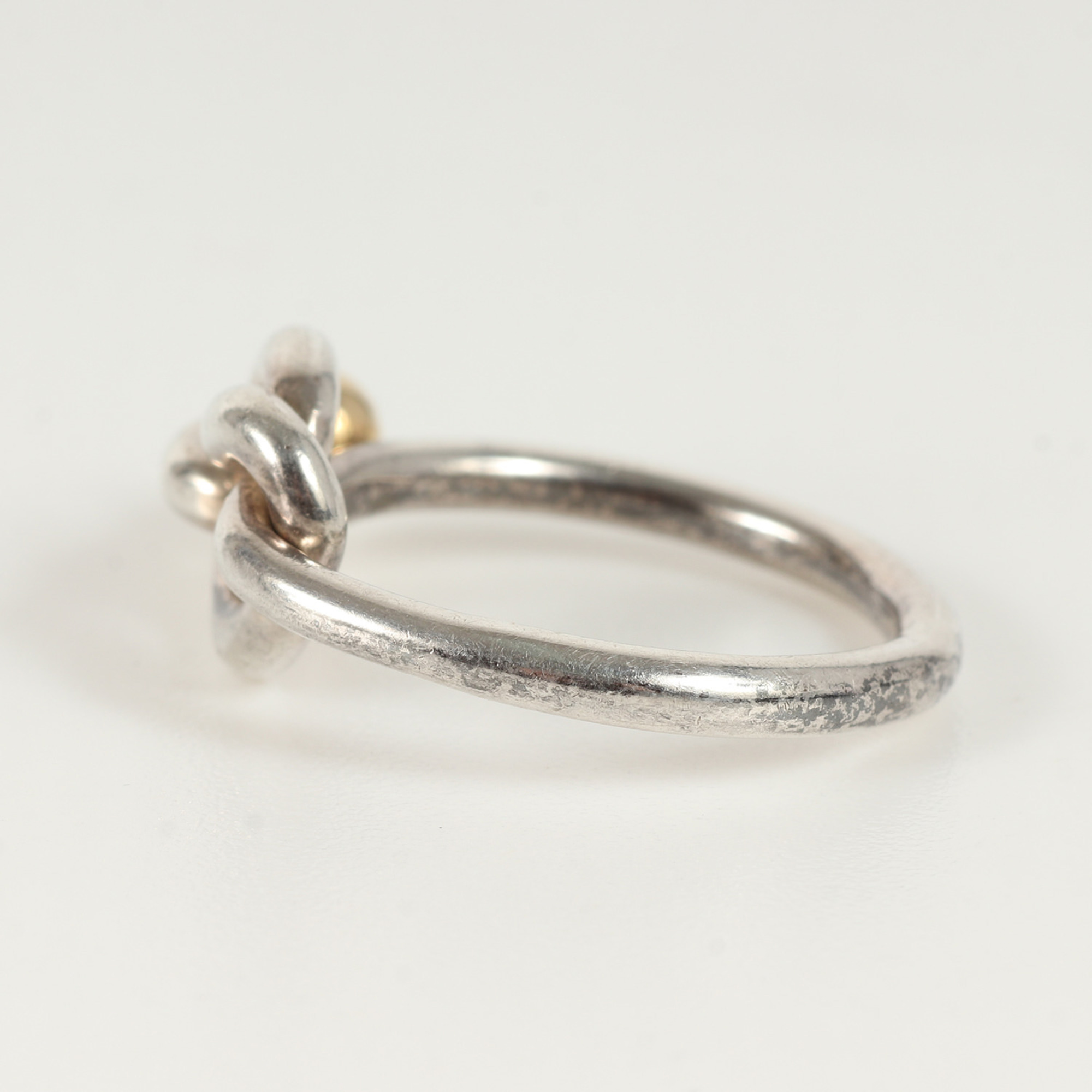 TIFFANY&Co. Tiffany Size: 8 Love Knot Hook & Eye Combination Ring Silver 925 AU750 Gold Men's