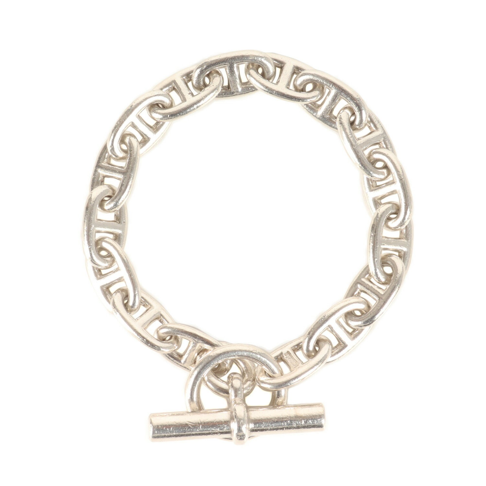 HERMES Chaine dancre Bracelet MM 16Link Silver Handmade Stamped Ag925 16 Links Men's