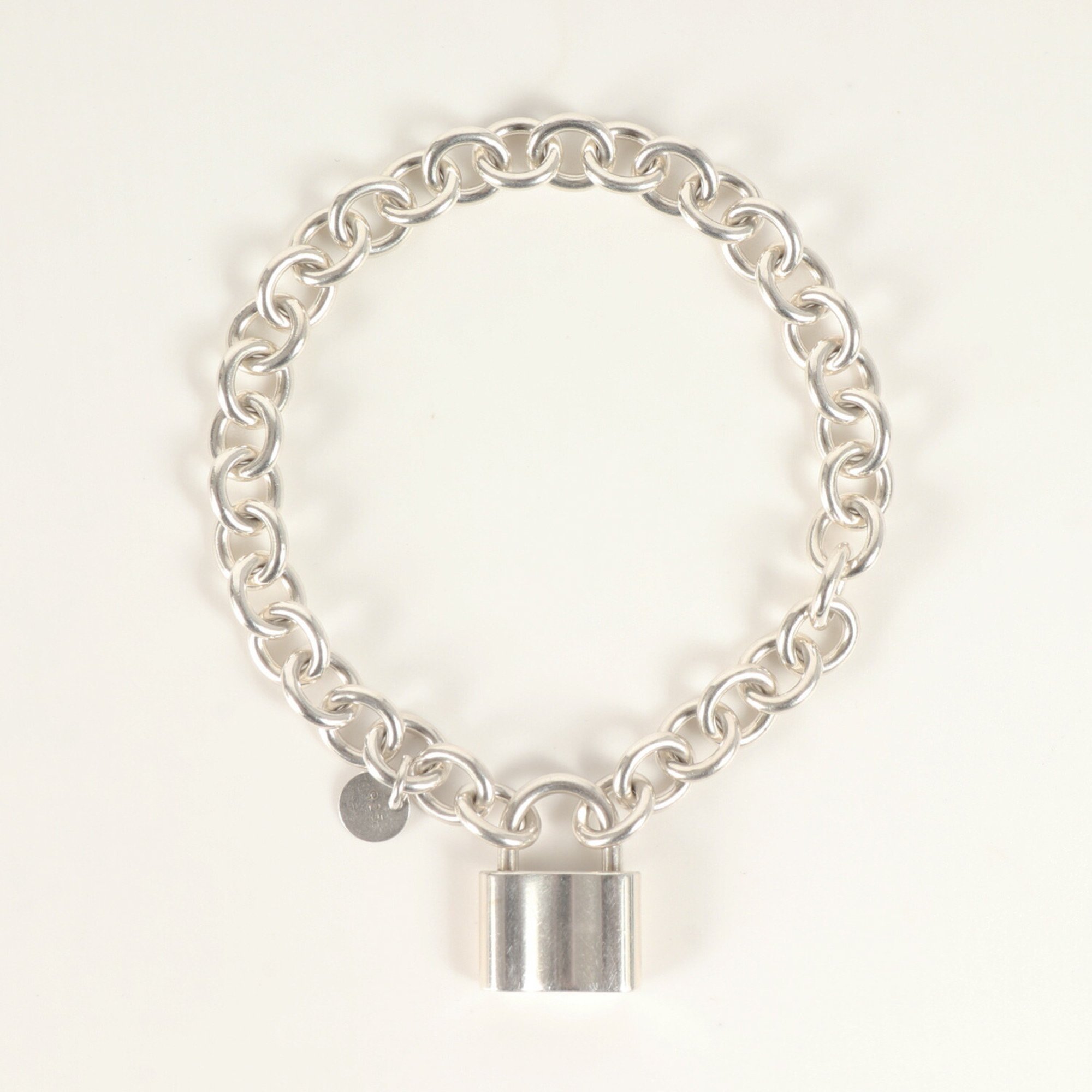 TIFFANY&Co. Tiffany 1837 Padlock Charm Chain Link Bracelet Old Silver 925 Men's