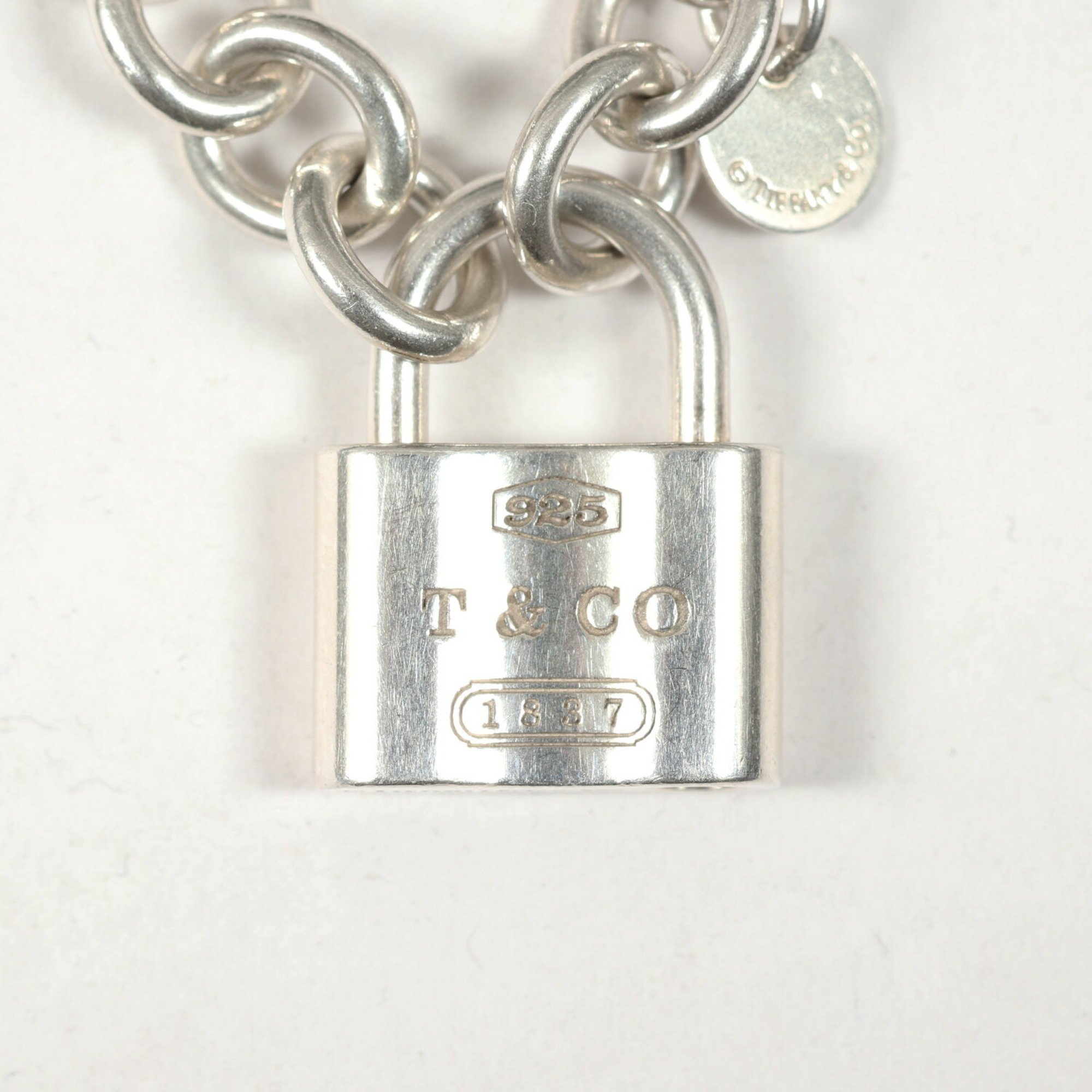 TIFFANY&Co. Tiffany 1837 Padlock Charm Chain Link Bracelet Old Silver 925 Men's