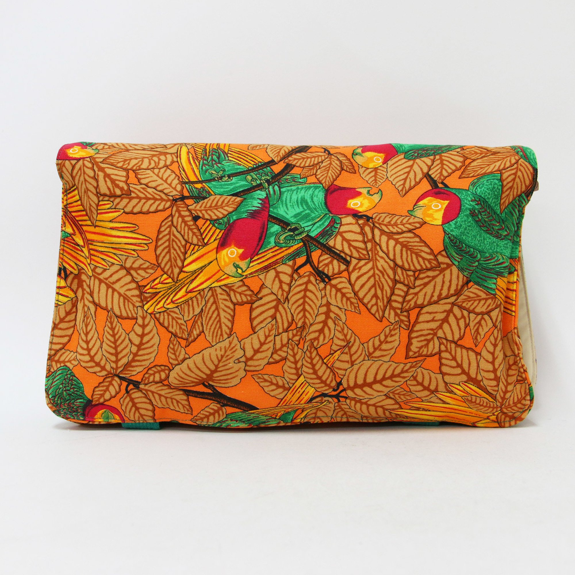 HERMES Hermes Bag Clutch Orange Botanical Pattern Pouch Multi-Case Women's