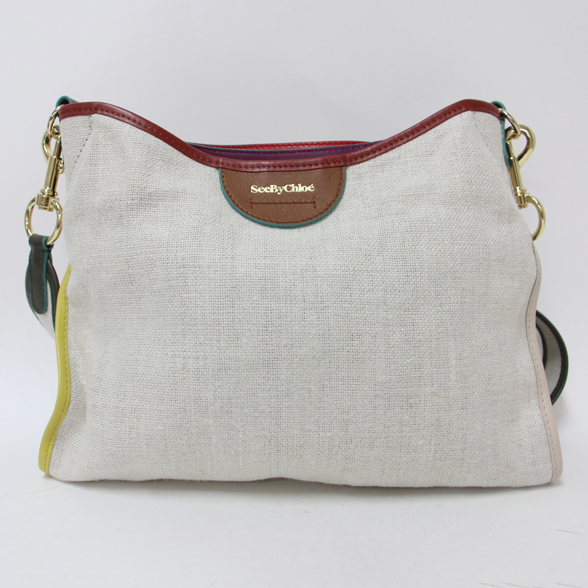 See by Chloé SEE BY CHLOE Shoulder Bag Light Beige 23 JOAN SBC Linen with Piping Leather Women's