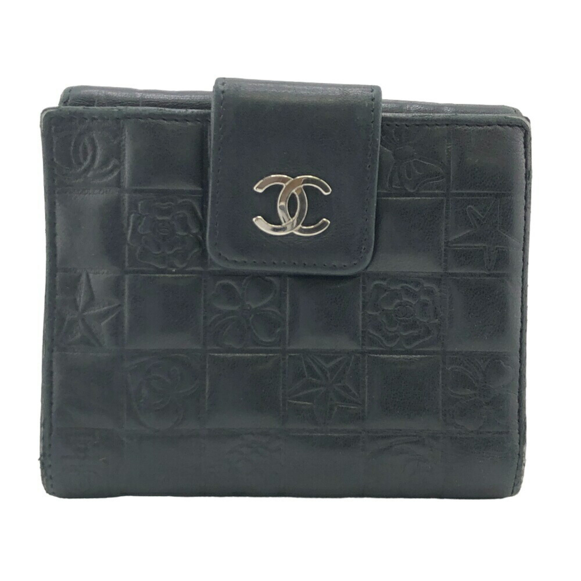 CHANEL Icon Line Coco Mark Bi-fold Wallet Black Women's