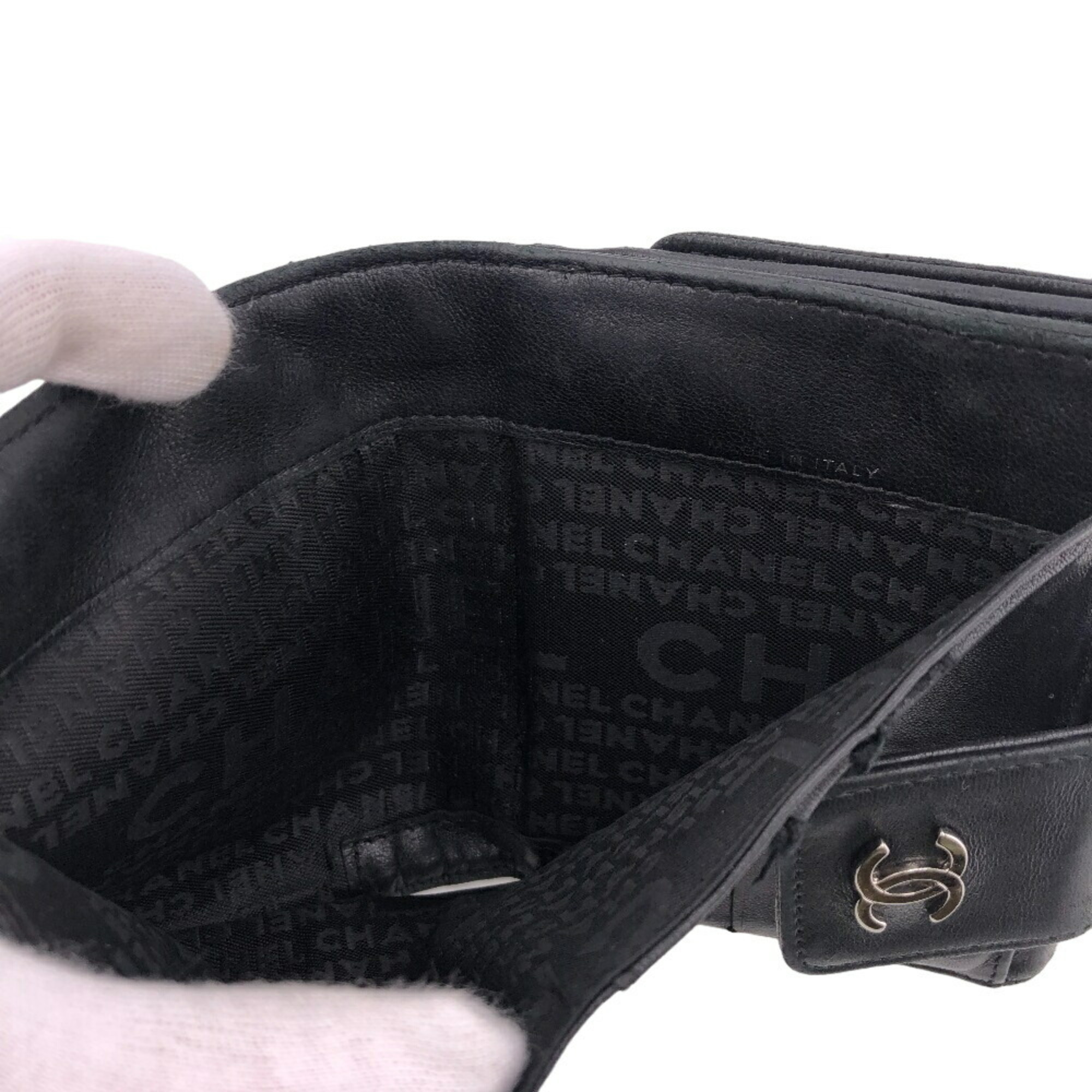 CHANEL Icon Line Coco Mark Bi-fold Wallet Black Women's