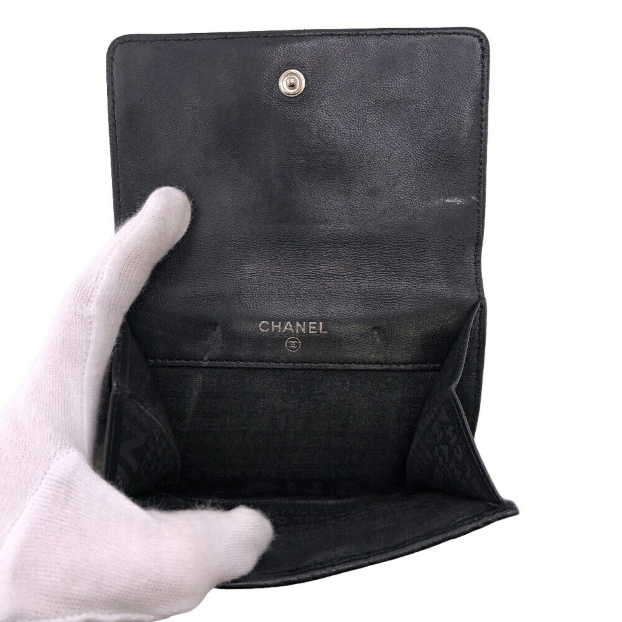 CHANEL Icon Line Coco Mark Bi-fold Wallet Black Women's