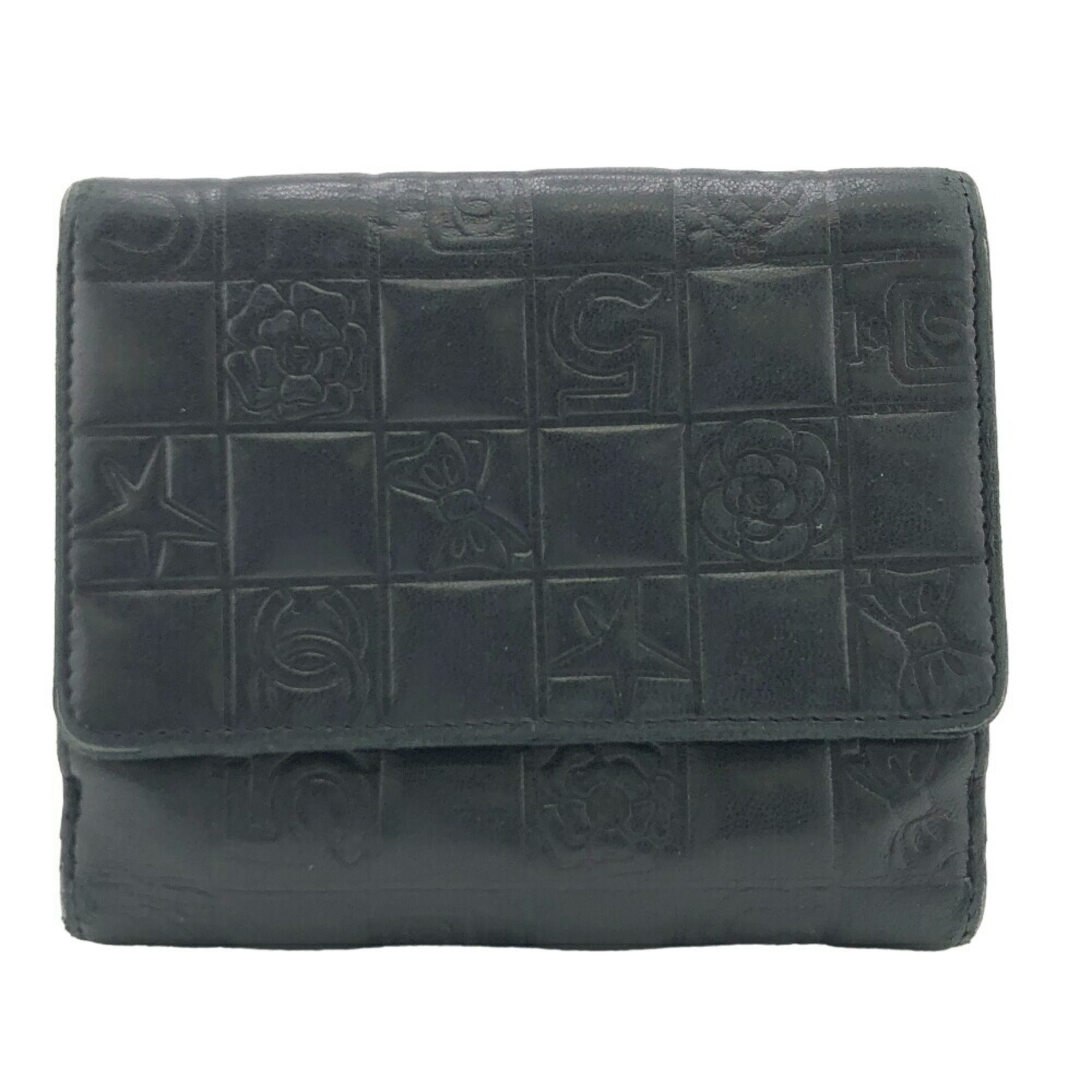 CHANEL Icon Line Coco Mark Bi-fold Wallet Black Women's