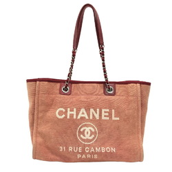 CHANEL Deauville MM Chain Tote Bag Coco Mark Red Women's