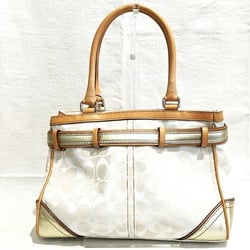 Coach COACH Signature 3655 Off-white x Gold Brown Canvas Leather Bag Handbag Women's