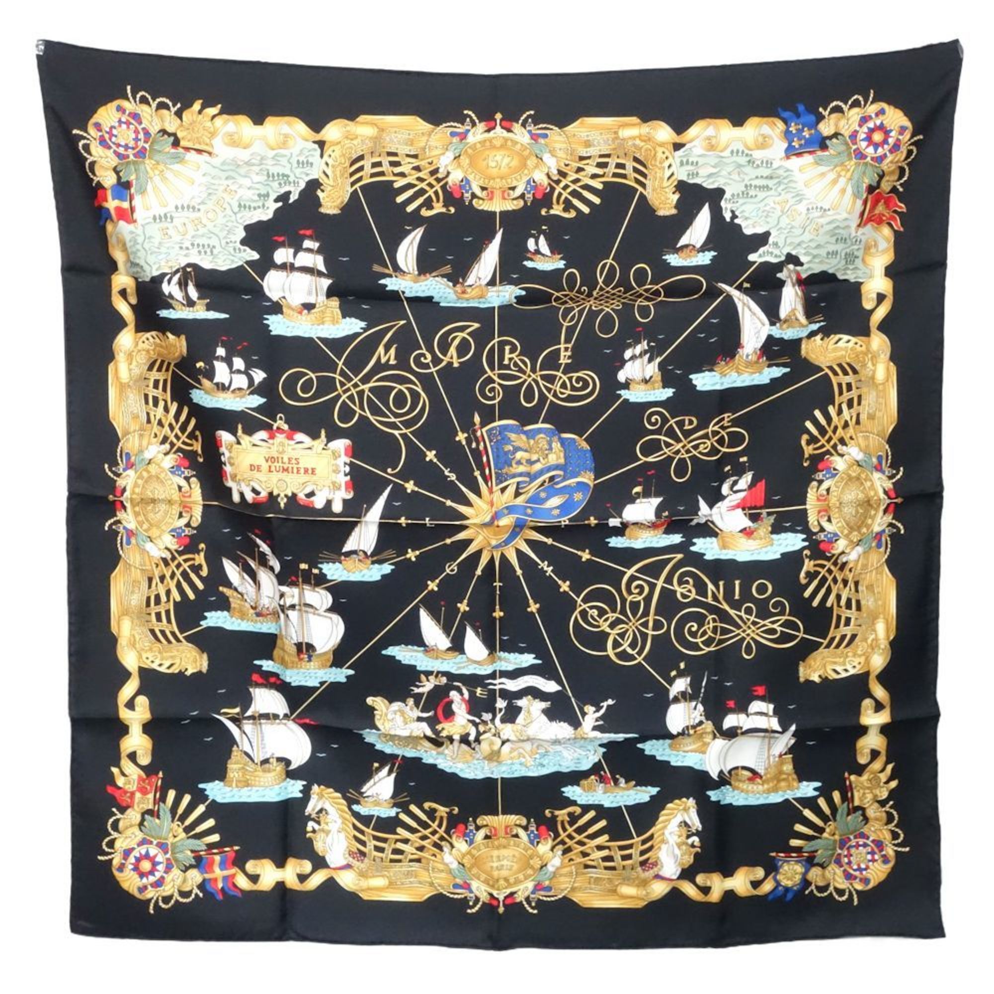 Hermes Silk Scarf Black,Multi-color,Yellow