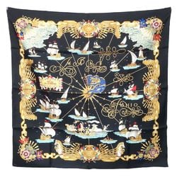 Hermes Silk Scarf Black,Multi-color,Yellow