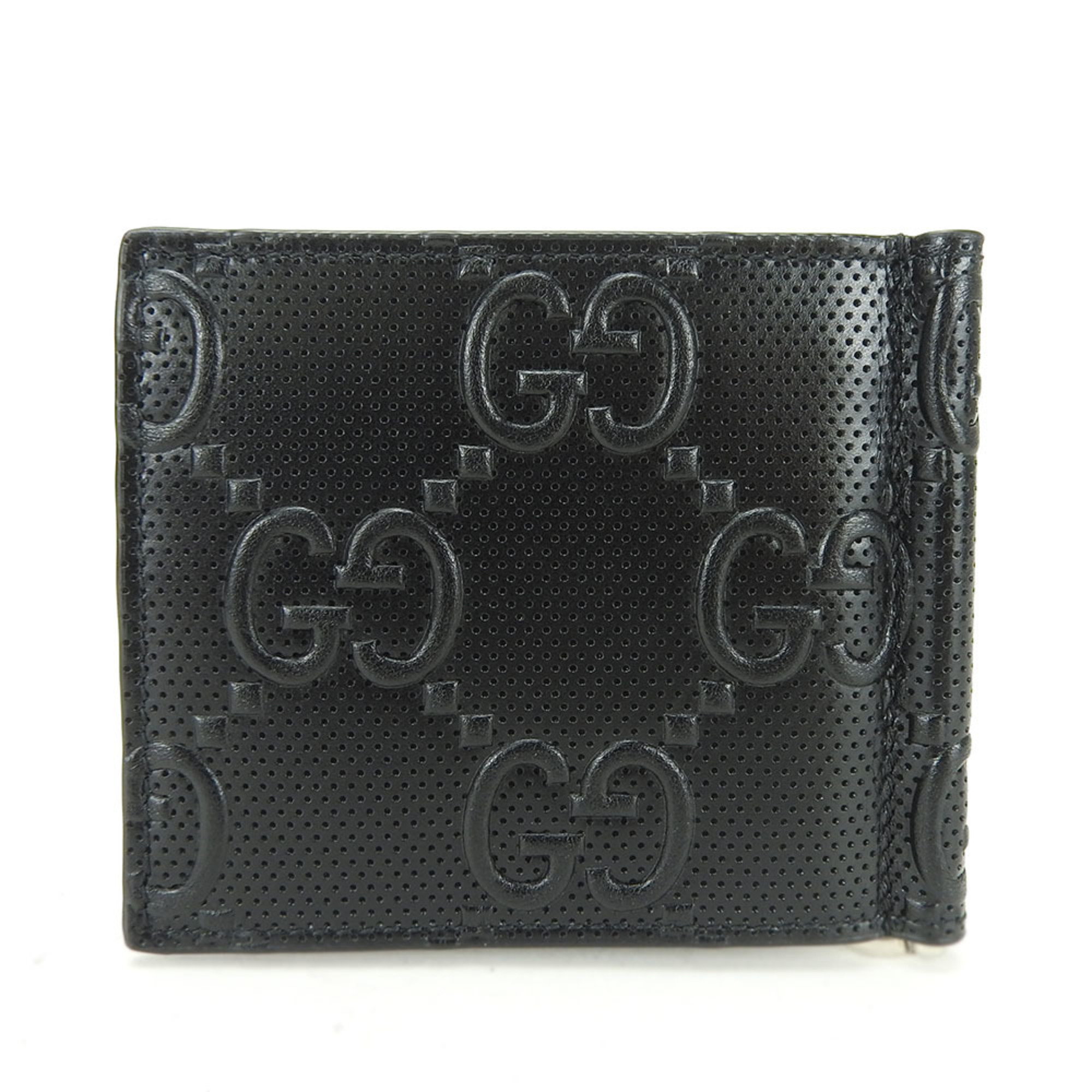 Gucci Wallet 676656 GG Embossed Black Accessory Money Clip Men's GUCCI