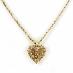 Christian Dior Necklace Metal Gold Heart Rhinestone Women's