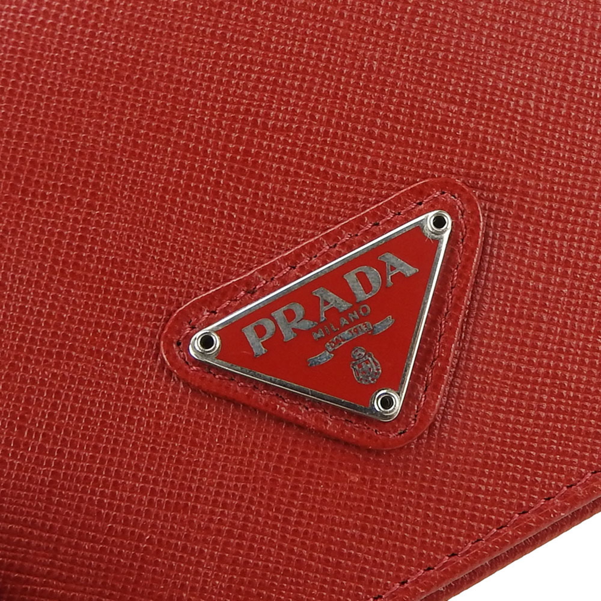 Prada Bi-fold Wallet Leather Red Saffiano Compact Women's PRADA