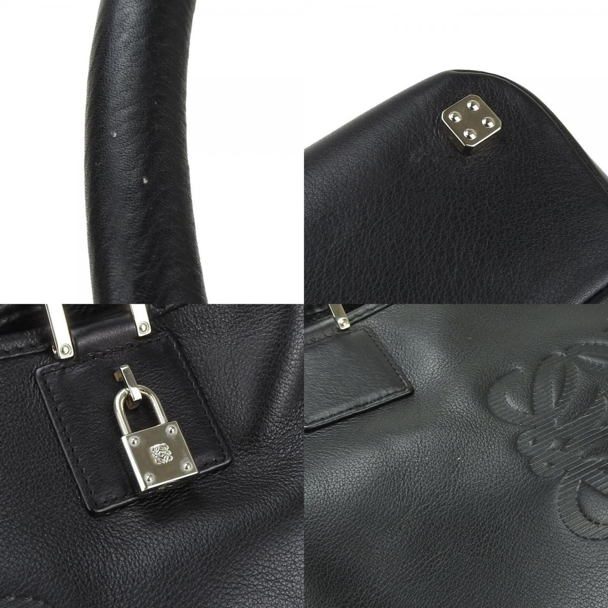 LOEWE Handbag Fusta Leather Black Anagram Ladies