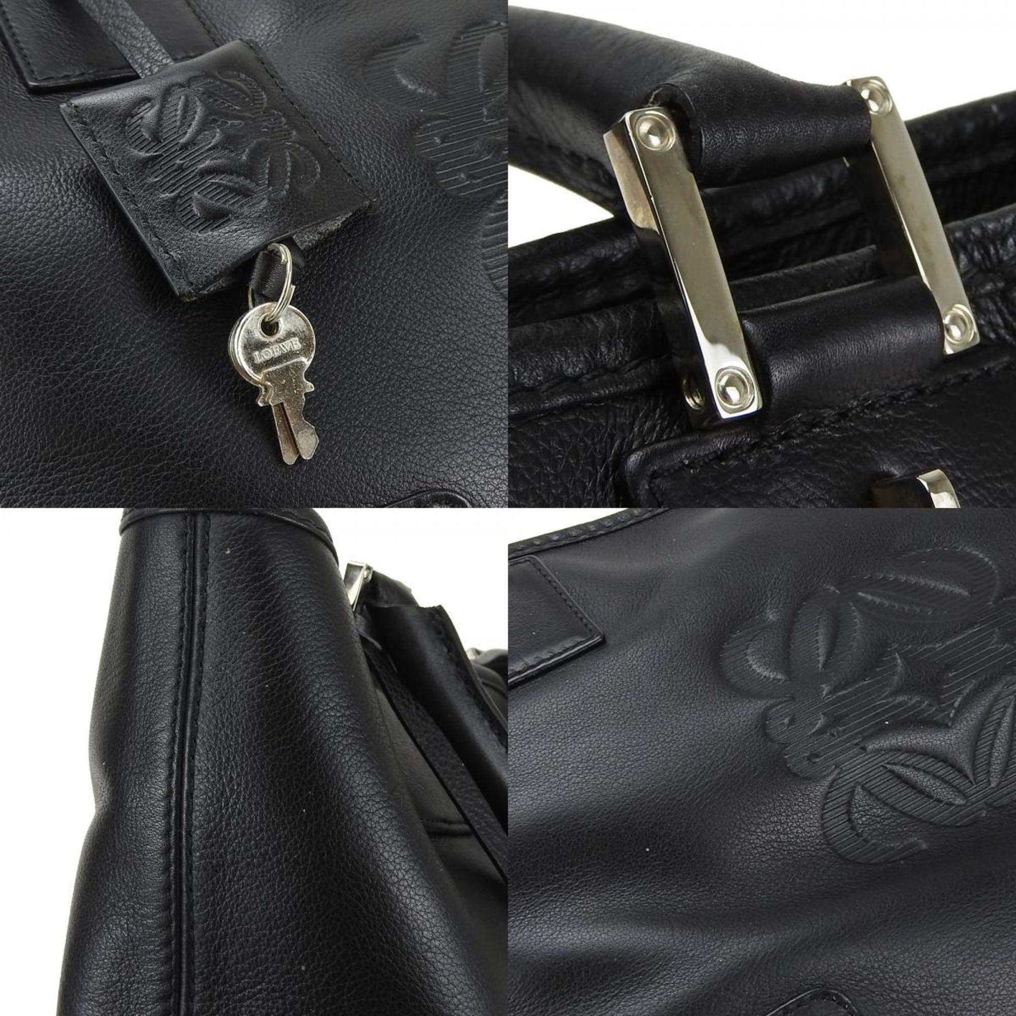 LOEWE Handbag Fusta Leather Black Anagram Ladies