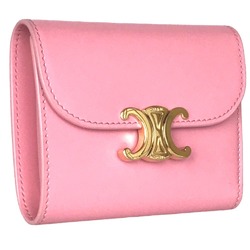 CELINE Triomphe Compact Wallet Tri-fold for Women Calf Pink 3-fold S 9P 4283