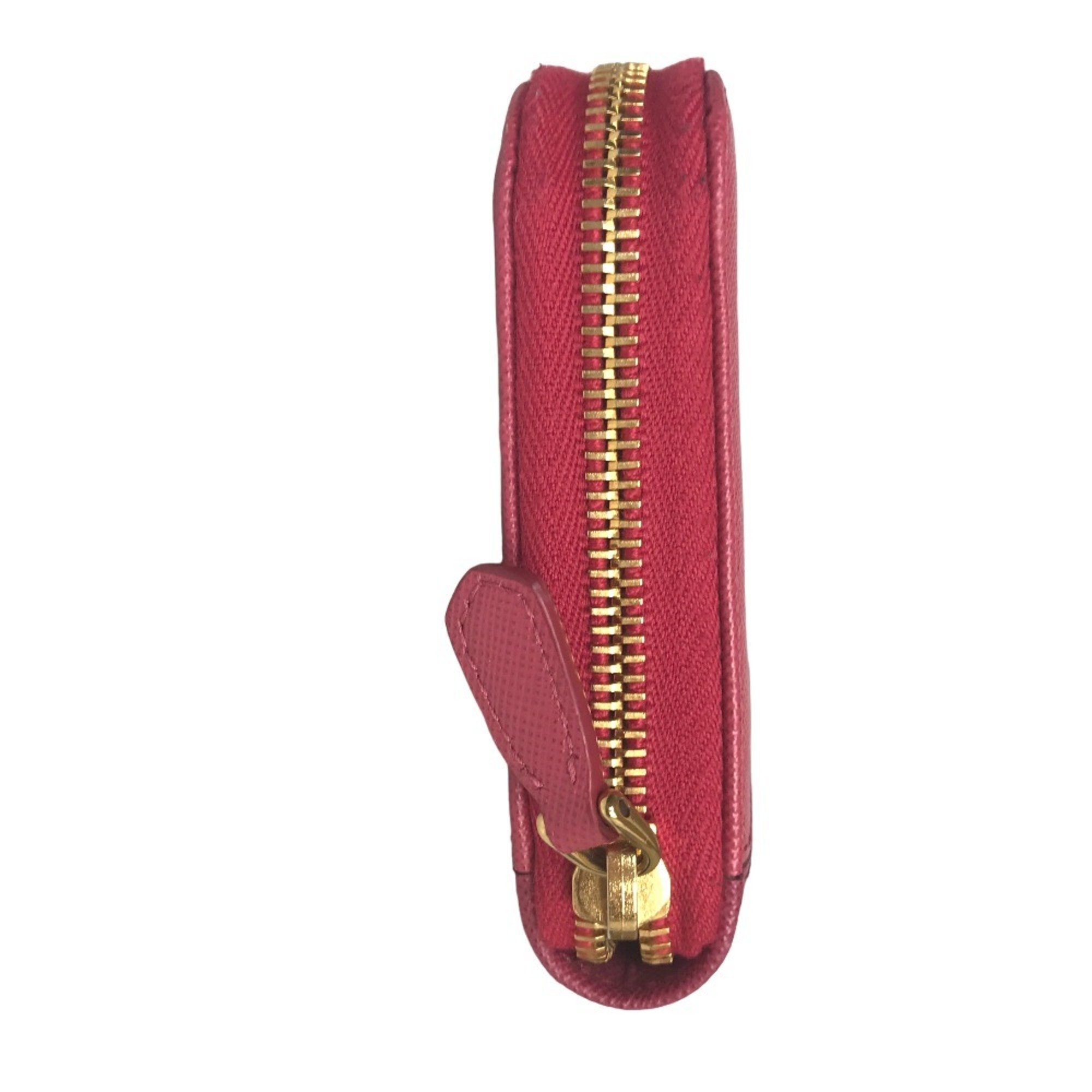 PRADA Prada Round Zip Long Wallet for Women Leather Pink Wine Red 1M1157