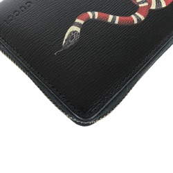 GUCCI Kingsnake Print Round Zip Long Wallet for Men Leather Black 451273 2778