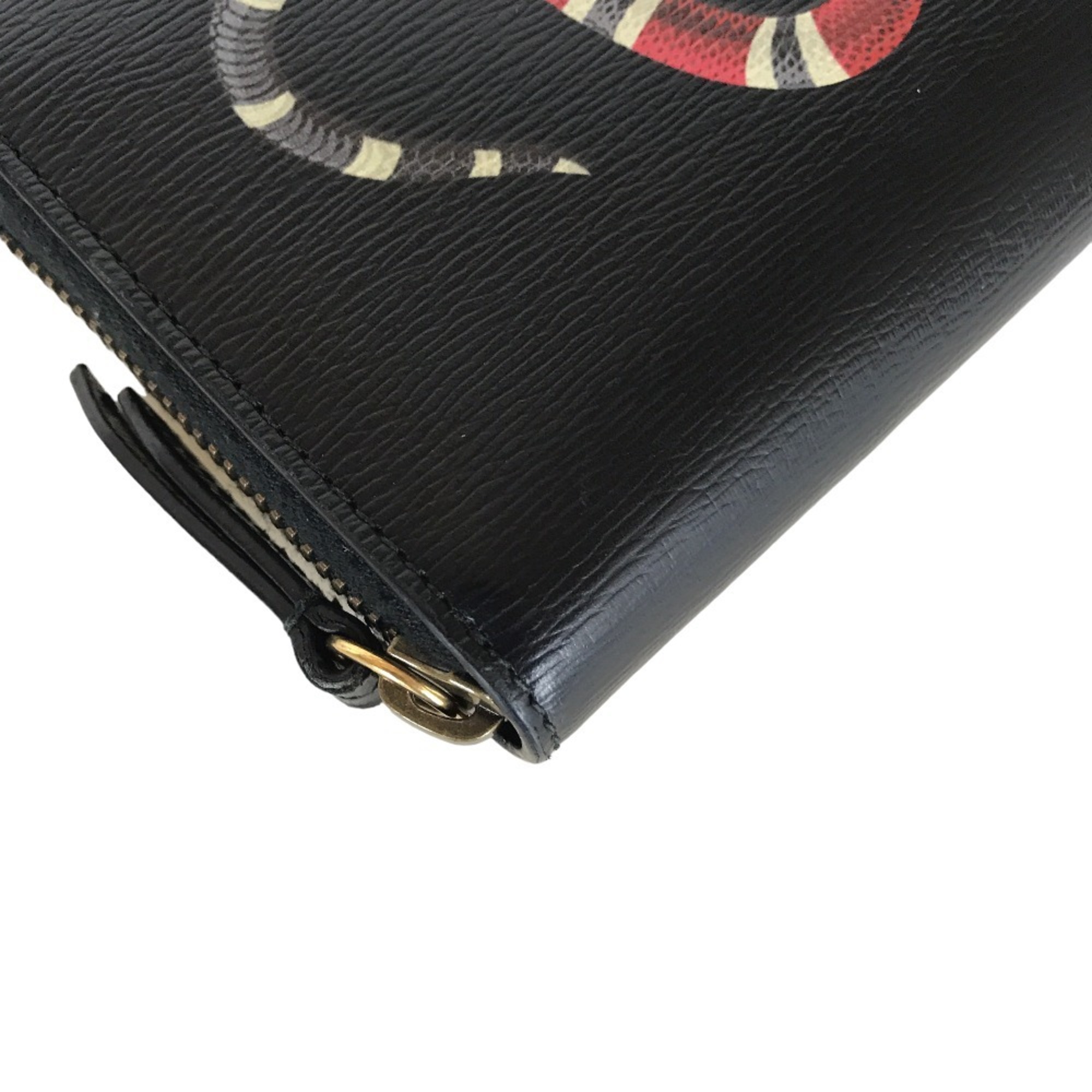 GUCCI Kingsnake Print Round Zip Long Wallet for Men Leather Black 451273 2778