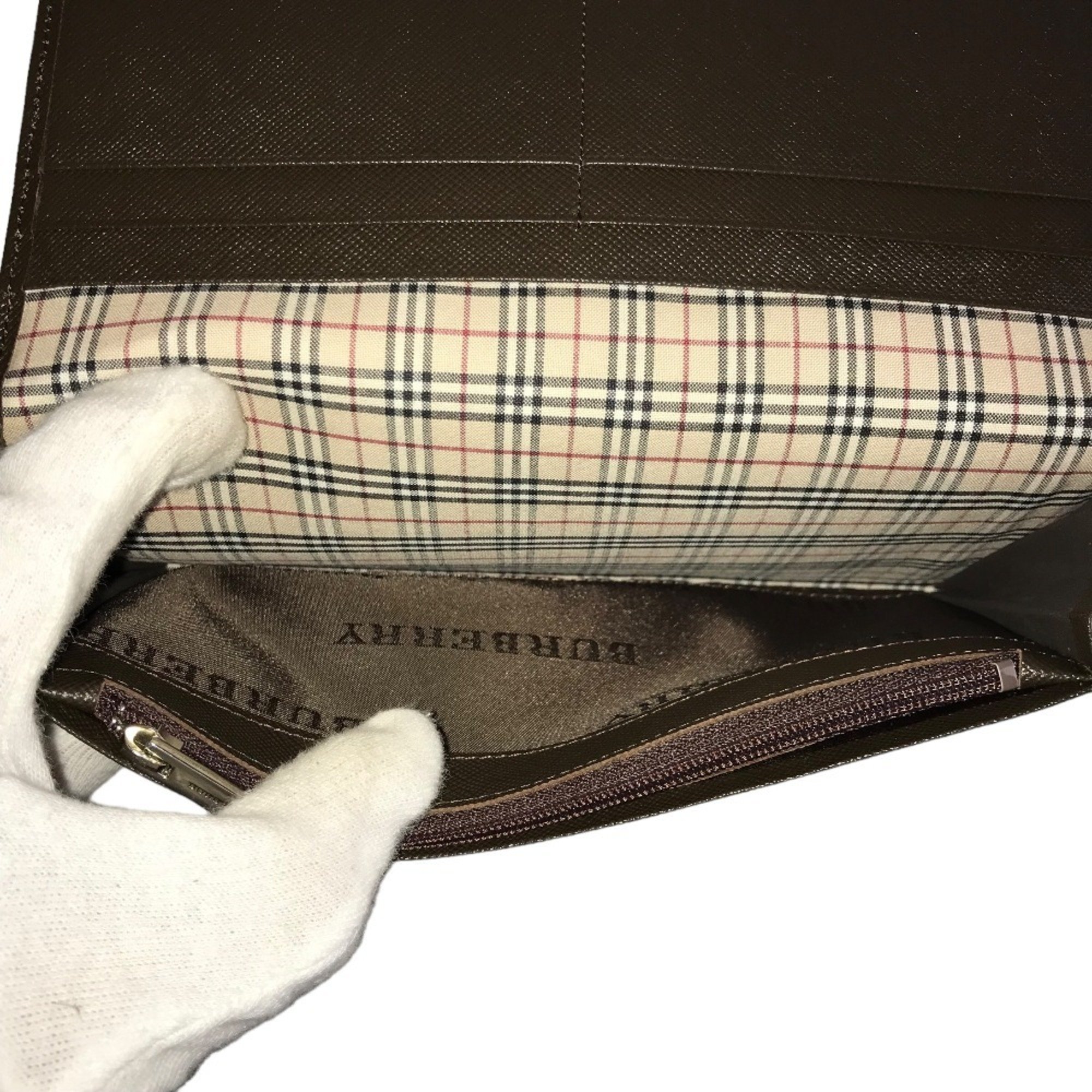 BURBERRY Nova Check Long Wallet for Men, Leather, Brown, Bi-Fold