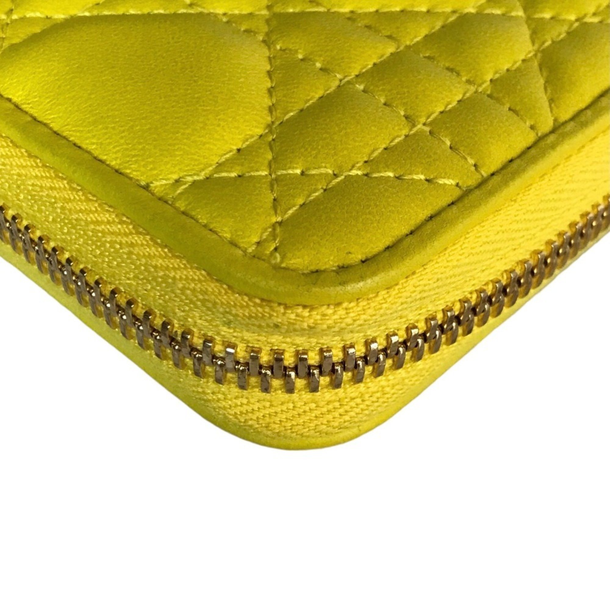 Christian Dior Dior Round Zip Long Wallet for Women, Lambskin, Yellow, 33 MA 1202
