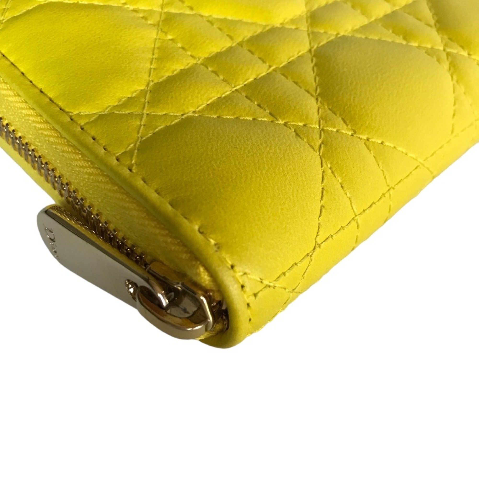 Christian Dior Dior Round Zip Long Wallet for Women, Lambskin, Yellow, 33 MA 1202